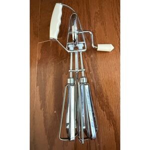 Vintage Retro 50s MCM Hand Mixer Egg Beater Stainless Steel Cream Handle EUC